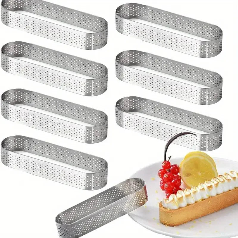 6/8pcs Perforated Stainless Steel Oval Tart Rings Baking and Cake Molds | Stornfield