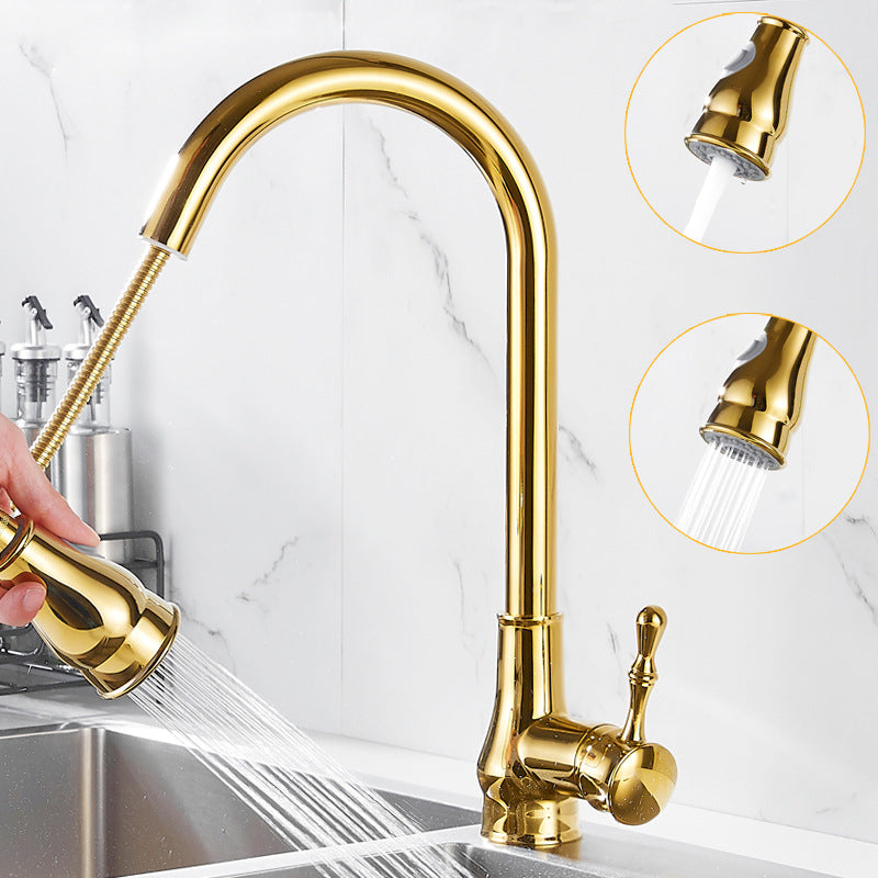 Stornfield | Brushed Gold High Arc Swivel Kitchen Faucet with Pull-Down Spray Head