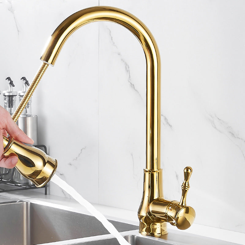 Stornfield | Brushed Gold High Arc Swivel Kitchen Faucet with Pull-Down Spray Head
