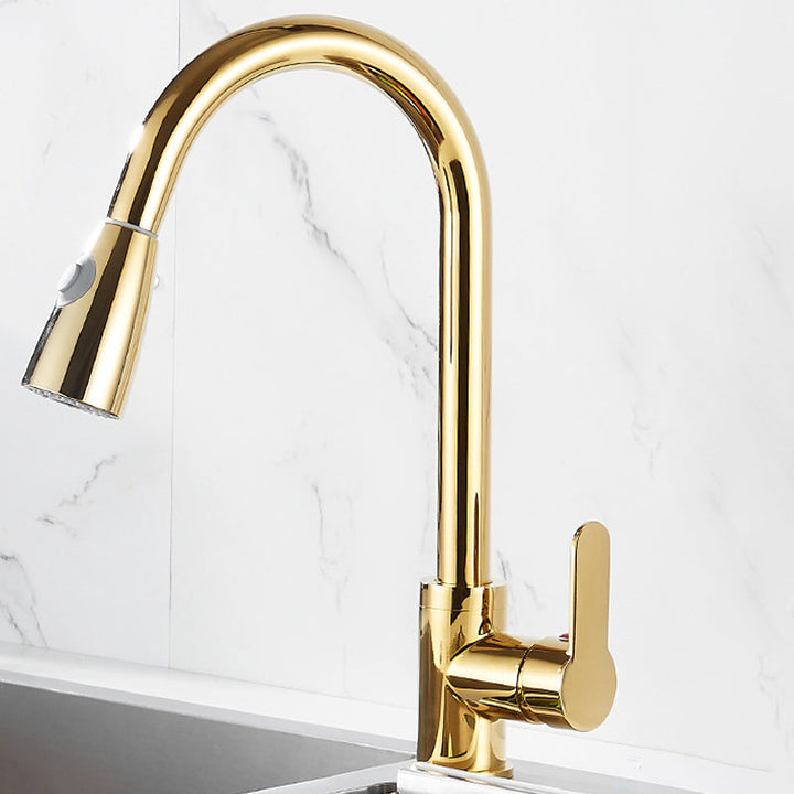 Stornfield | Brushed Gold High Arc Swivel Kitchen Faucet with Pull-Down Spray Head