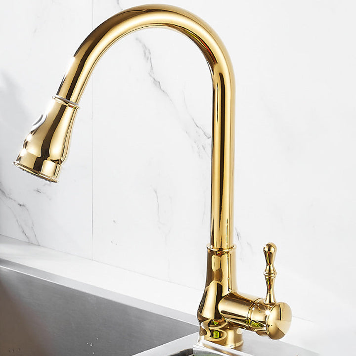 Stornfield | Brushed Gold High Arc Swivel Kitchen Faucet with Pull-Down Spray Head
