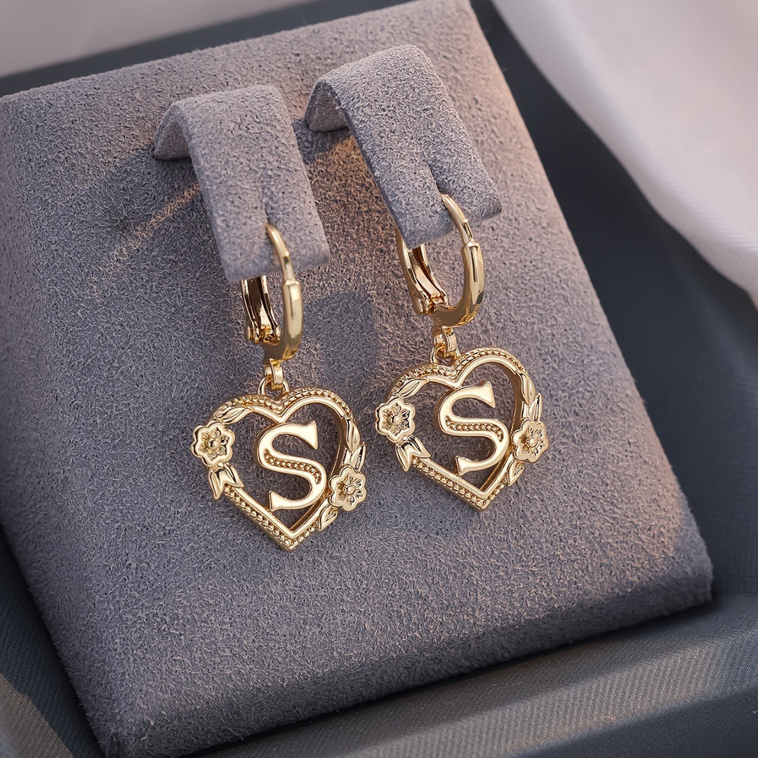 Stornfield | Dainty Initial Letter Heart Hoop Earrings