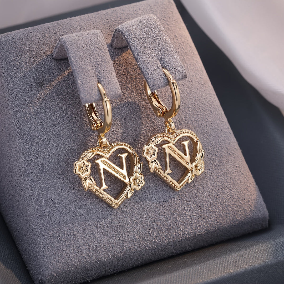 Stornfield | Dainty Initial Letter Heart Hoop Earrings