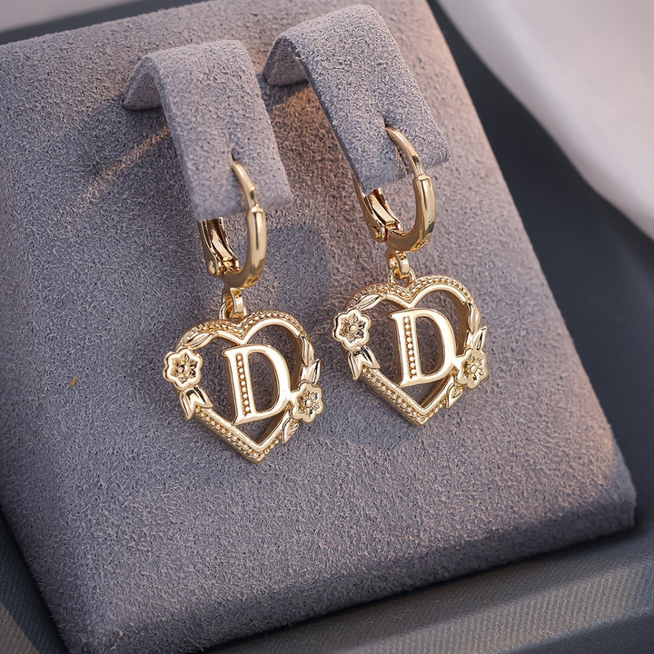 Stornfield | Dainty Initial Letter Heart Hoop Earrings