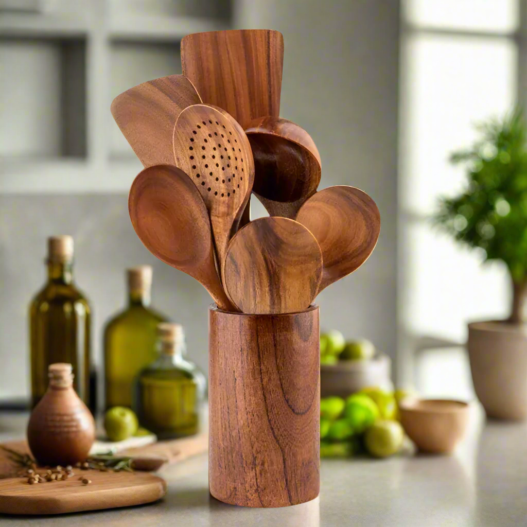 TeakChef Kitchen Set – Sustainable Antibacterial Kitchen Utensils made of Teak Wood | Stornfield