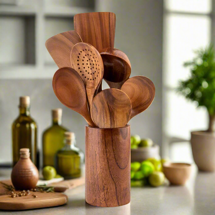 TeakChef Kitchen Set – Durable Antibacterial Kitchen Utensils made of Teak Wood | Stornfield