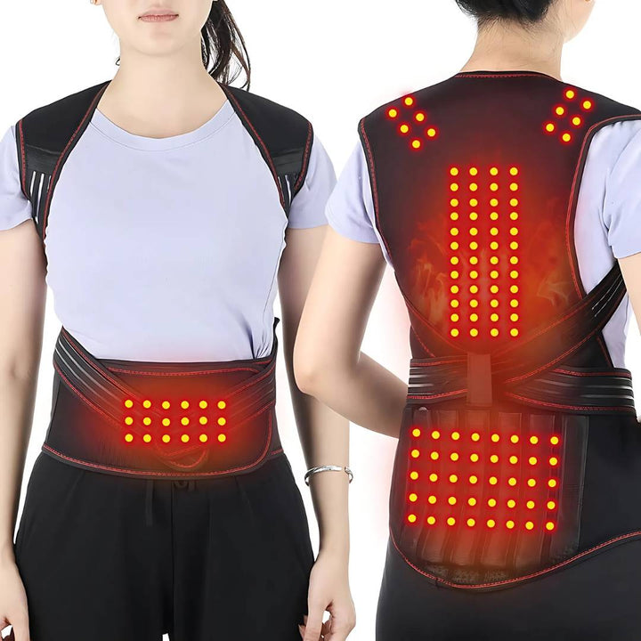 MagniTherm Self-Heating Back Support | Adjustable Heated Posture Corrector - Back Pain Relief - Posture Improvement Stornfield