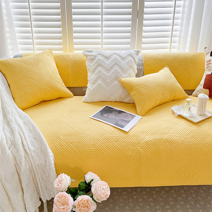 Minimalist All-Season Solid Cotton Geometric Couch Cover | Stornfield