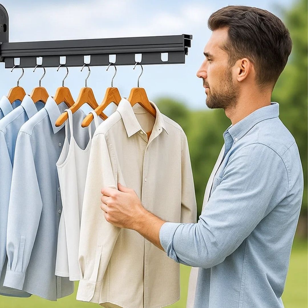 SpaceEase | Foldable Clothes Hanger – Retractable Wall Rack – Stainless Steel – Ideal for Small Spaces Stornfield