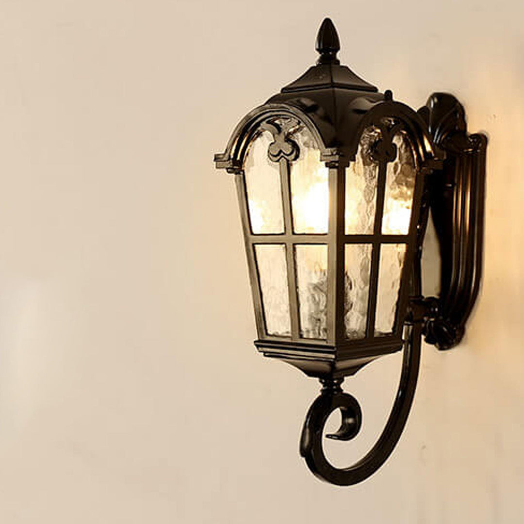 European Retro Glass Aluminum Lantern Outdoor Waterproof 1-Light Wall Sconce Lamp | Stornfield