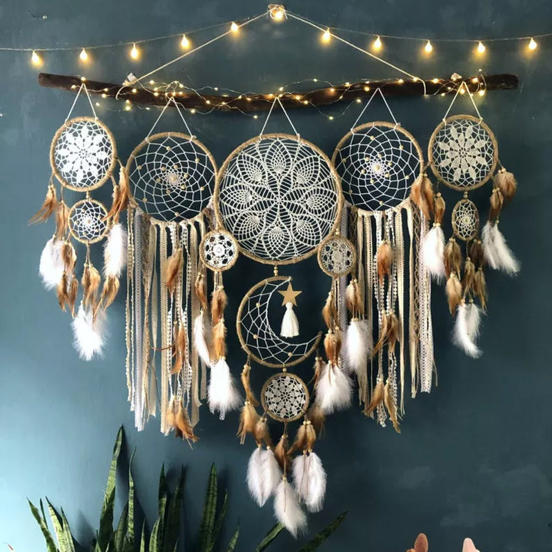 Stornfield | Moon and Stars Dream Catcher Hanging Above the Bed (5 pieces)