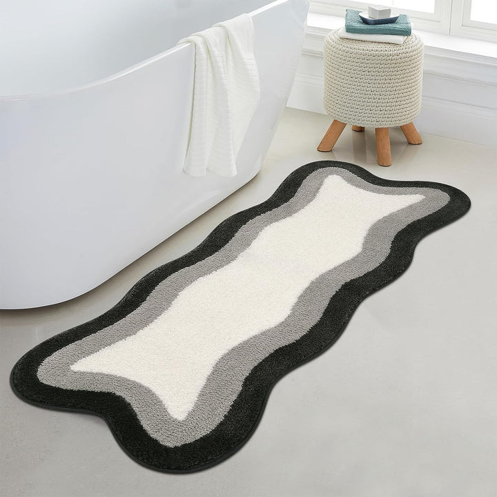 Stornfield | Tapis de bain dégradé noir, tapis pour salles de bain, joli tapis irrégulier antidérapant pour salle de douche