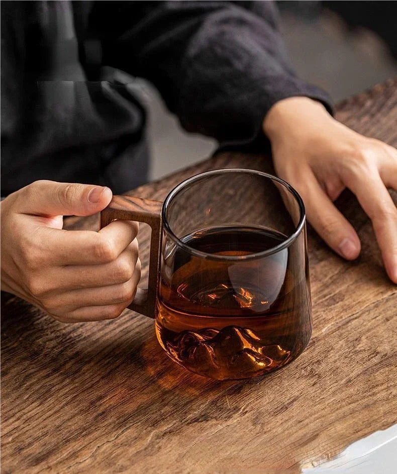 WoodGrip Glass Mug 400 ml with Wooden Handle for Hot and Cold | Stornfield