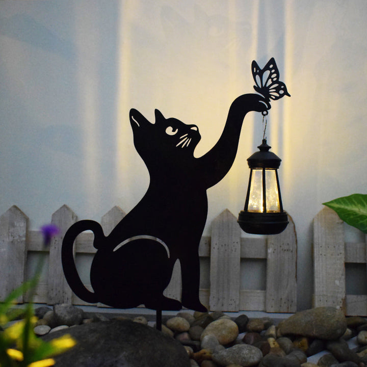 Cat Solar Garden Light with Hanging Lantern – Decorative Outdoor LED | Stornfield