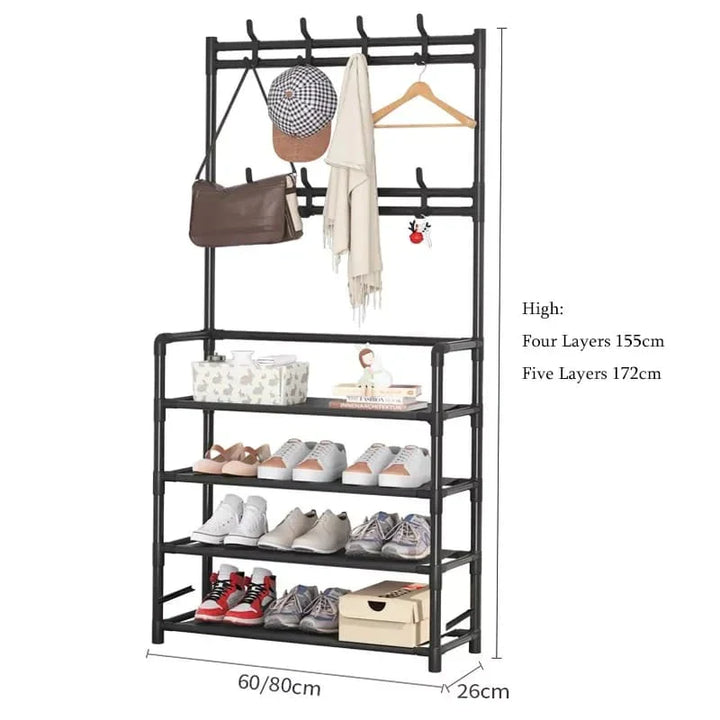 Stornfield 5-Layer Multifunction Shoe Rack with Clothes Rail
