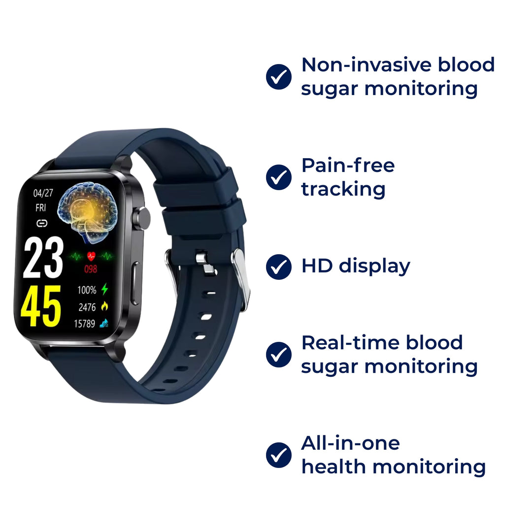 GlucoWell | Non-Invasive Smartwatch for Diabetes – Blood Glucose Monitor – HD Display – Painless Glucose Tracking for Adults Stornfield