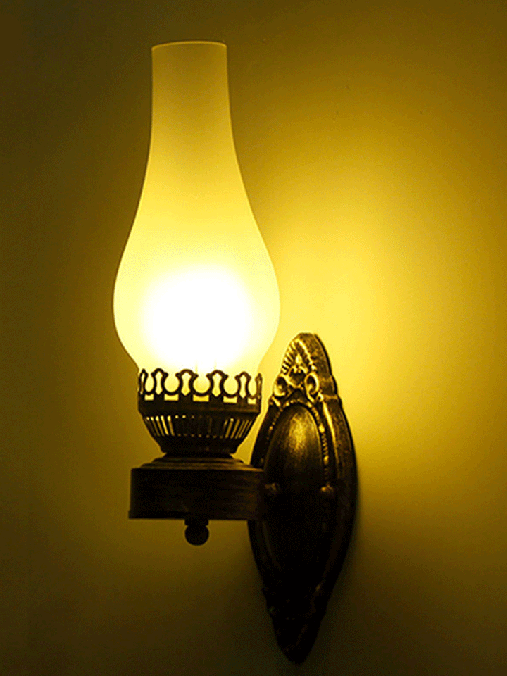 1 Head Wall Mount Light Antique Kerosene Iron Wall Lighting with Glass Shade in Bronze | Stornfield
