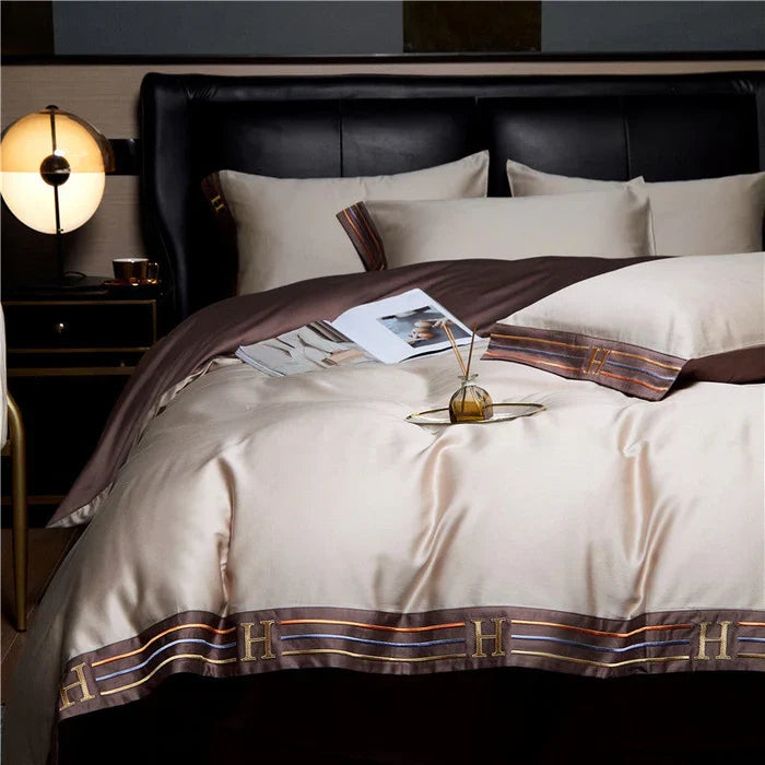 Satin Cotton Embroidered Bedding Set - Luxora | Stornfield