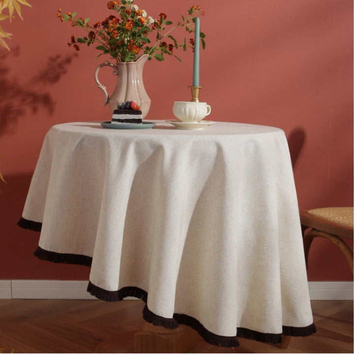 Stornfield | Minimalist Linen Tablecloth with Fringes Natural Style