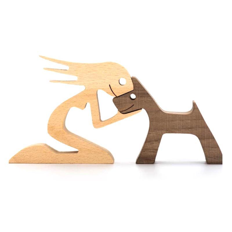 Pet Lover Gifts Wood Sculpture Family & Puppy Wooden Crafts Table Ornaments | Stornfield