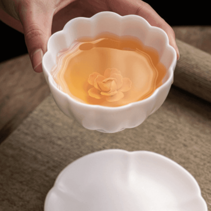 Handcrafted Ceramic Tea Cup With Embedded Ceramic Rose | Stornfield