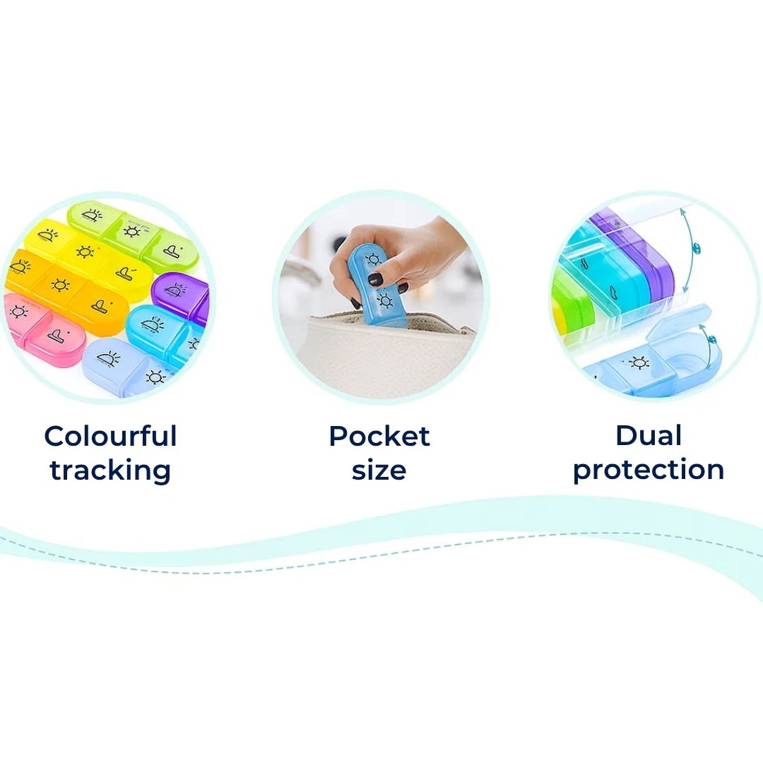 MediTrack | Weekly Pill Organizer – Improves Medication Adherence - Large and Easy-Open Compartments – Durable and BPA-Free – Travel & Seniors Stornfield