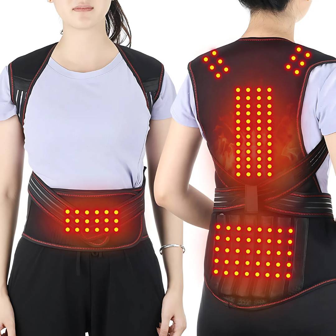 MagniTherm Self-Heating Back Support | Adjustable Heated Posture Corrector - Back Pain Relief - Posture Improvement Stornfield