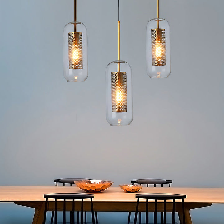 Vintage industrial pendant lamp with round glass and gold – LED pendant light for dining room and living room | Stornfield
