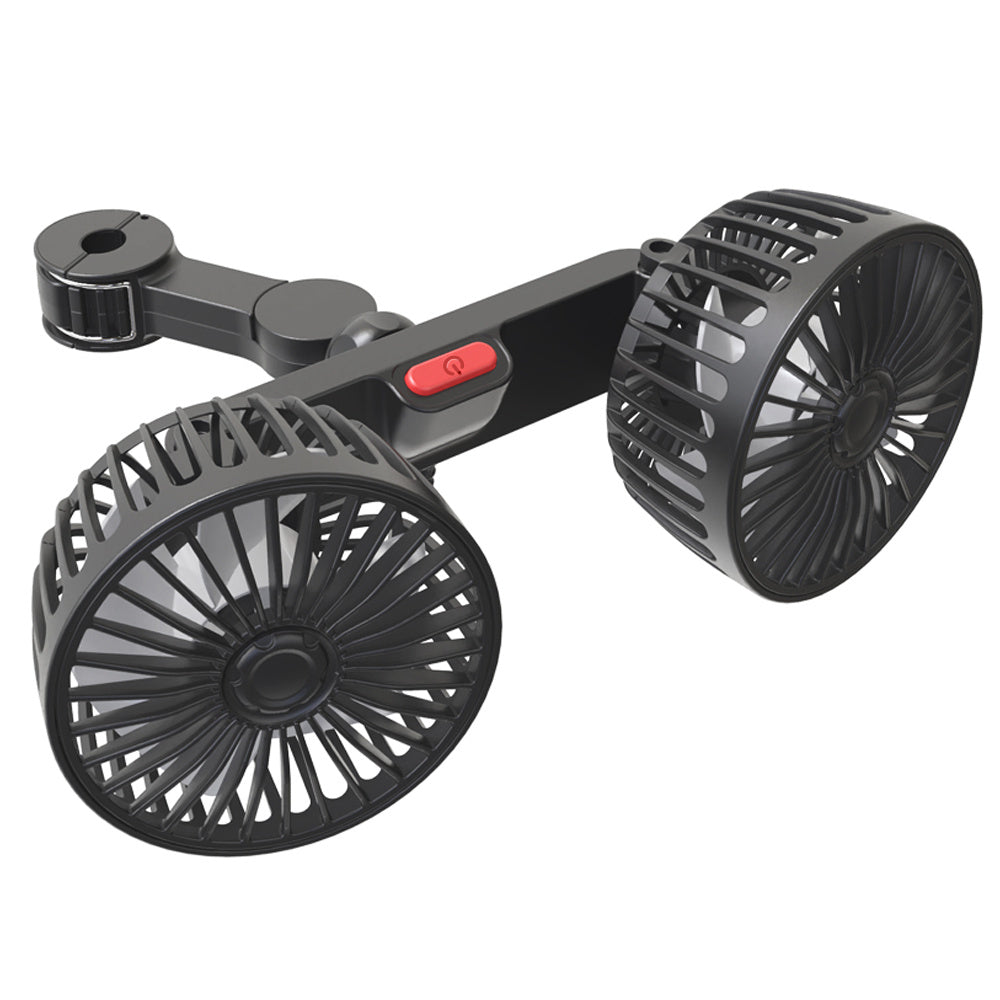 1 Pc Car Fan, Car Small Air Conditioner, Double-headed Rear Fan, Strong Wind, 360 Degrees Rotation, Large Air Volume, Subwoofer Operation, Base Fixed Clip Mounting Method, Suitable For Car Home | Stornfield