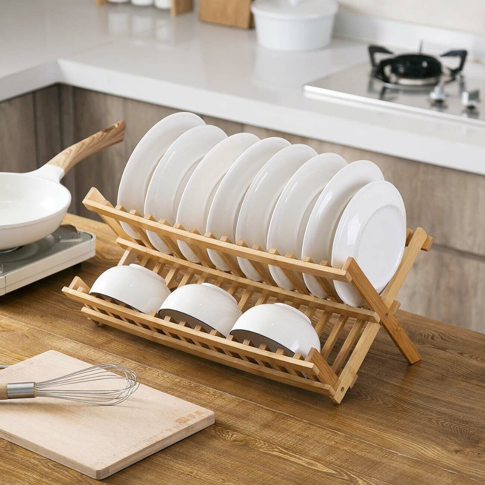 Bamboo drying rack with vertical compartments | Stornfield