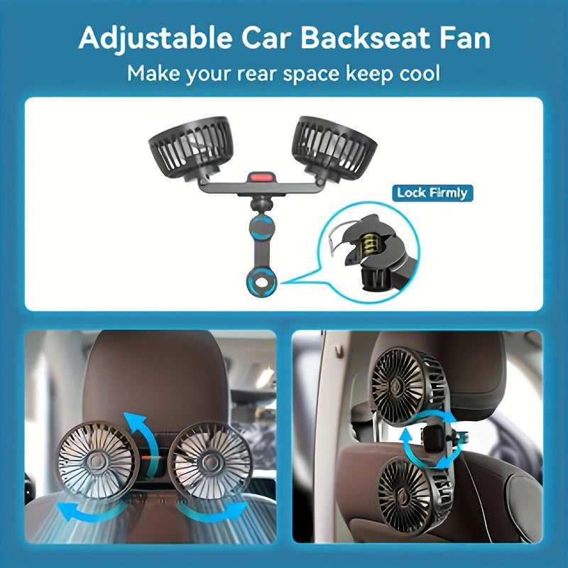 Stornfield | Double Fan AirTrek Duo | 360° rotatable | Ultra-quiet & Compact | USB Car Fan with 5 Blades