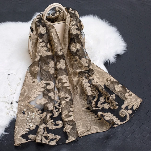 Stornfield | Silk scarf with cut flowers hollow motif