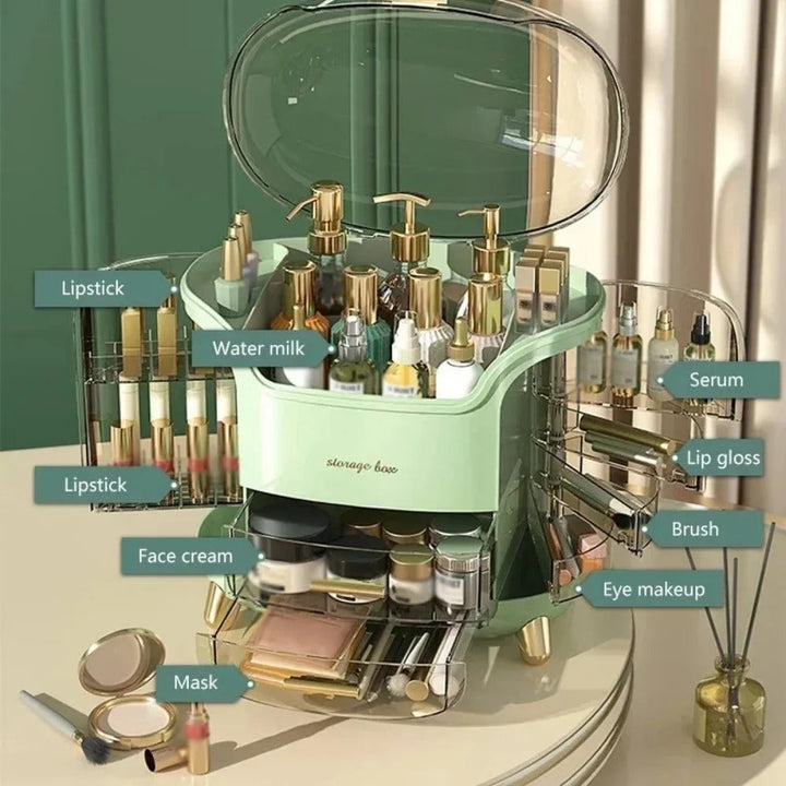 Luxury Transparent Makeup Organizer with Rotating Doors and Drawers | Stornfield