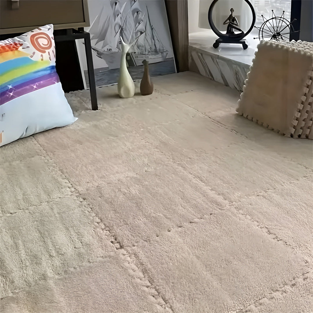Thick plush carpet mat in patchwork design – Especially soft and warm | Ideal for bedrooms and playrooms | Stornfield
