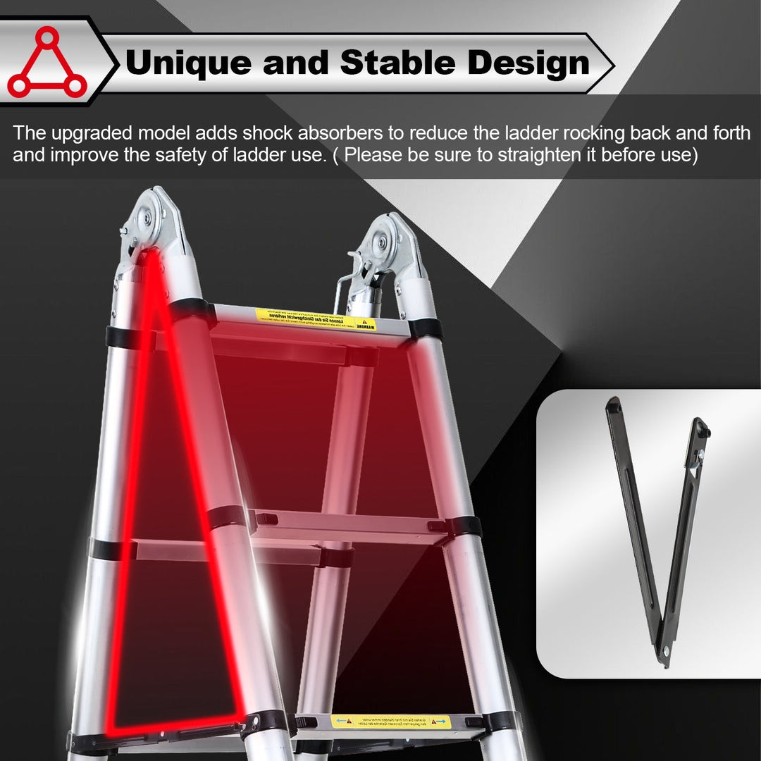 5M Aluminum Telescopic Ladder Folding Ladder with Wheels and Triangle Stabilizer | Stornfield