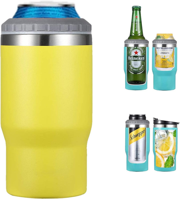 Stornfield | 4-in-1 Stainless Steel Can/Bottle Thermos, 14 Oz Dual-Purpose Lid, Insulated SUS Can Cooler, Beer Bottle Holder (Black)