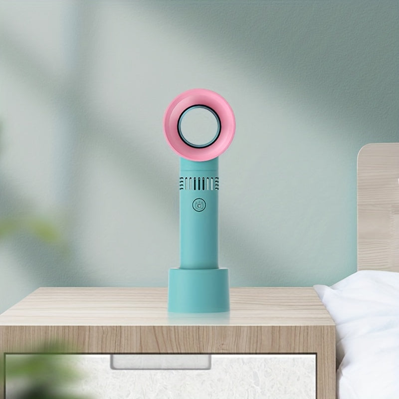 1pc USB Rechargeable Bladeless Handheld Fan - Portable Mini Desk Fan with 3 Speeds for Travel, Camping, Office, and Room Use | Stornfield