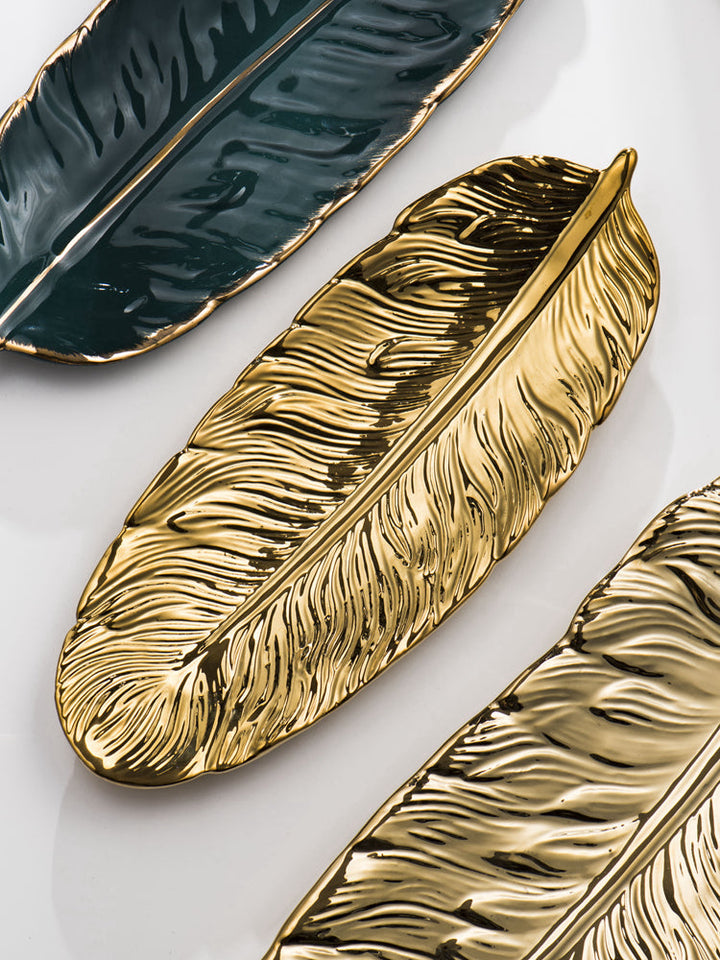 Stornfield | Nordic Light Luxury Style Golden Feather Plate Retro Plate Storage Plate Snack Plate Home Decor
