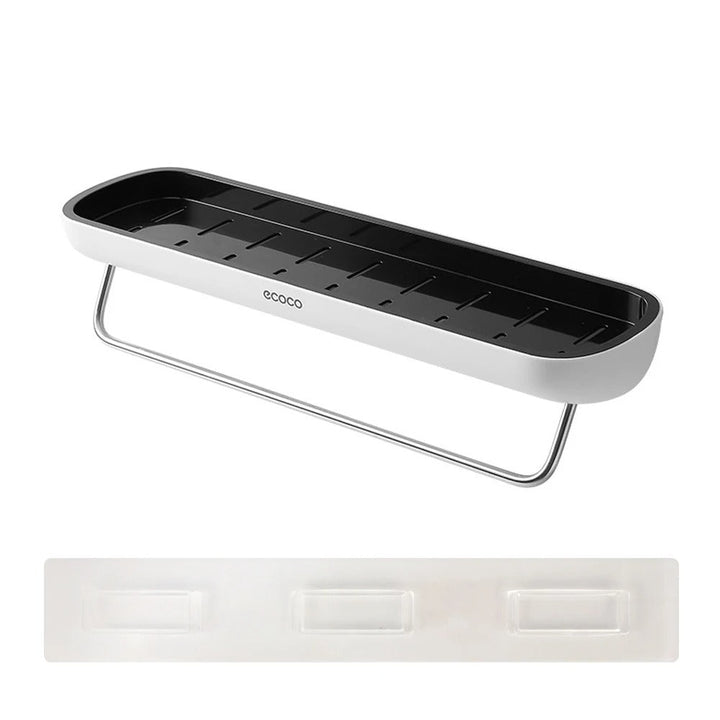 Wall-mounted shower shelf without drilling – With towel holder & drainage holes | Stornfield