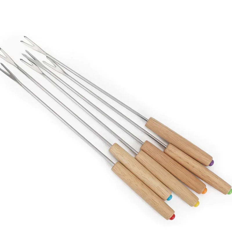 6Pcs Stainless Steel Forks with Wooden Handle for BBQ Campfire Grill | Stornfield