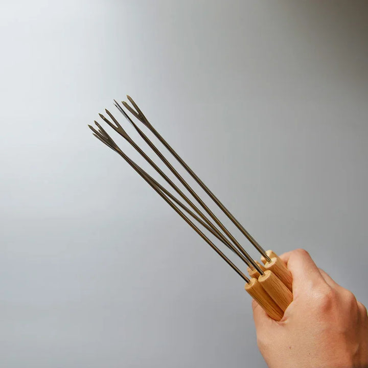 6Pcs Stainless Steel Forks with Wooden Handle for BBQ Campfire Grill | Stornfield