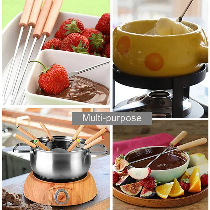 6Pcs Stainless Steel Forks with Wooden Handle for BBQ Campfire Grill | Stornfield