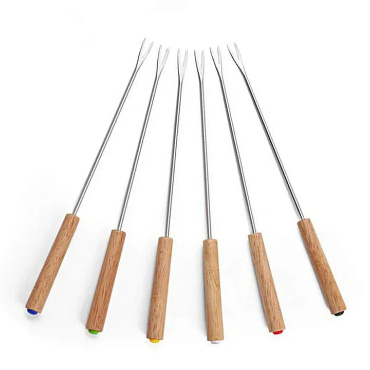 6Pcs Stainless Steel Forks with Wooden Handle for BBQ Campfire Grill | Stornfield