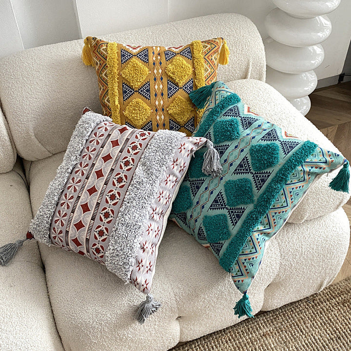 Housse de coussin à franges doublée bohème