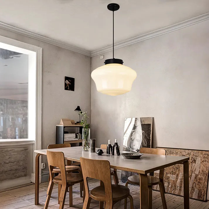 Vintage Geometric Hanging Lamp made of Matte Glass – Retro Pendant Light for Dining Room | Stornfield