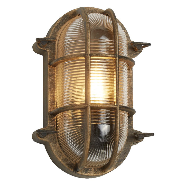 Stornfield | Vintage Antique Brass and Ribbed Glass Oval Wall Lights 248mm