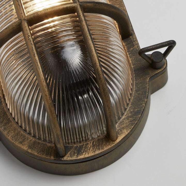 Stornfield | Vintage Antique Brass and Ribbed Glass Oval Wall Lights 248mm
