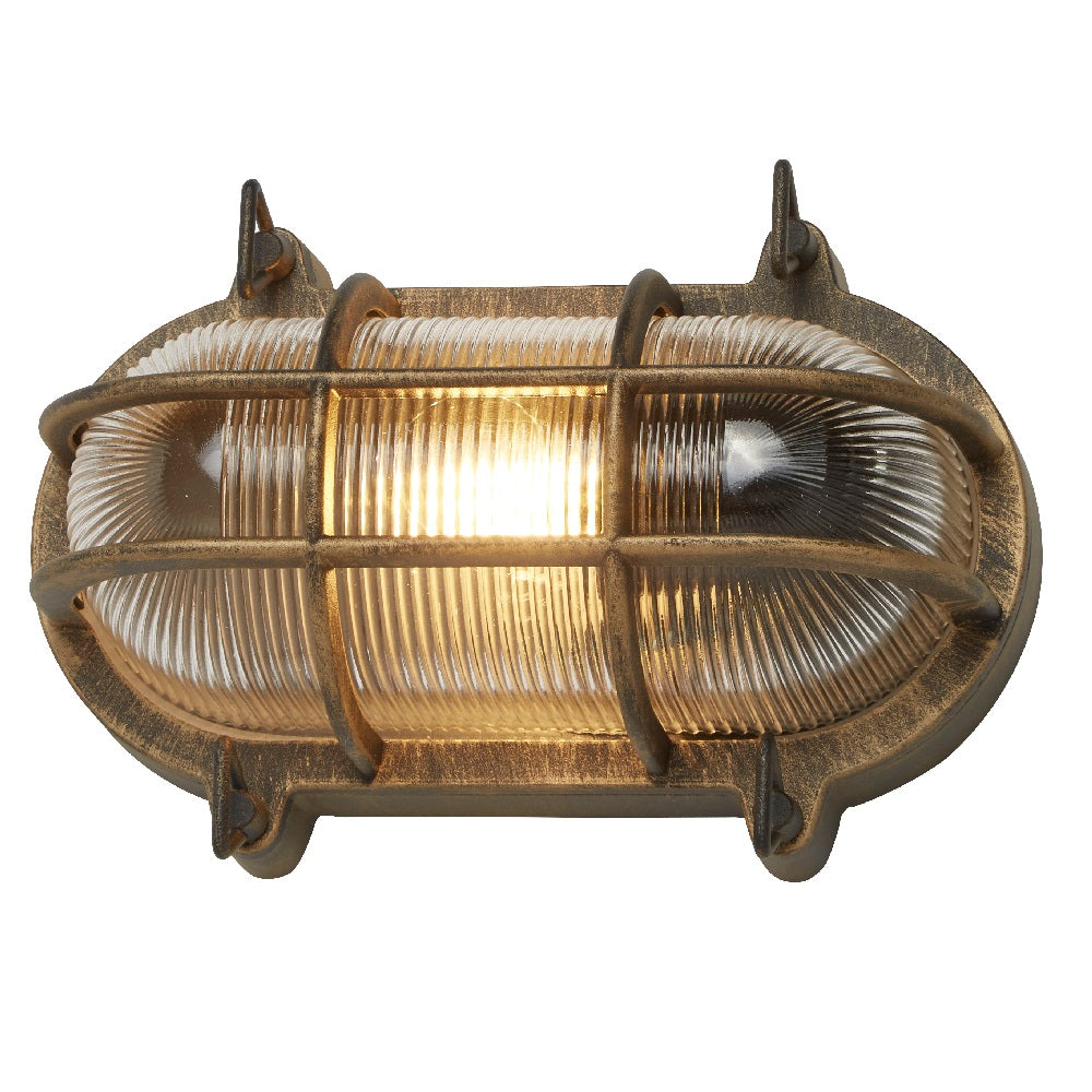 Stornfield | Vintage Antique Brass and Ribbed Glass Oval Wall Lights 248mm