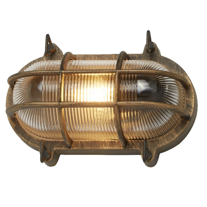 Stornfield | Vintage Antique Brass and Ribbed Glass Oval Wall Lights 248mm