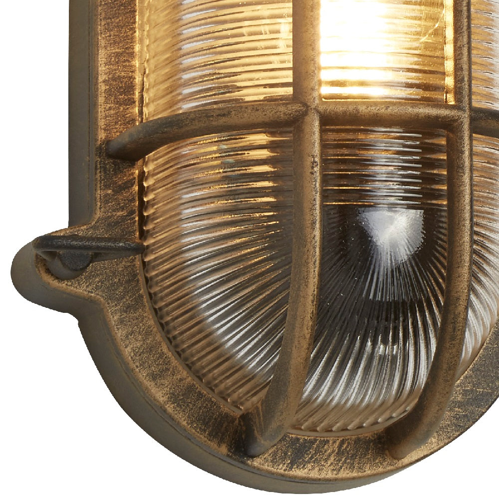 Stornfield | Vintage Antique Brass and Ribbed Glass Oval Wall Lights 248mm